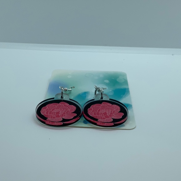 OOAK Acrylic Drop Earrings (Flower) - Picture 2 of 3